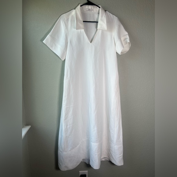 CO Collection Women’s Collared Short Sleeve Maxi-Dress White Size Small, Pockets - Picture 3 of 13